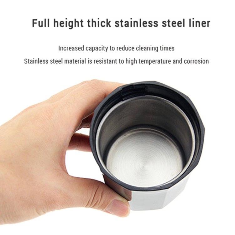 Black car ashtray with lid removed showing stainless steel inner liner