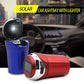 Blue solar car ashtray with hinged cover and built-in cigarette lighter light