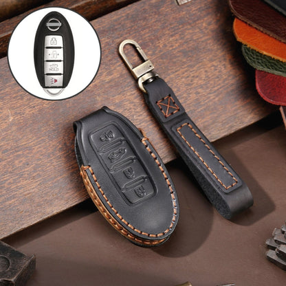 Cowhide leather key fob cover with key ring, black, embossed 4-button design