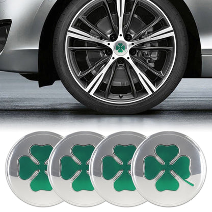 4 in 1 Car Four Leaf Clover Pattern Wheel Hub Decorative Sticker Silver, Diameter: 5.8cm, Four Leaf Clover Pattern Silver