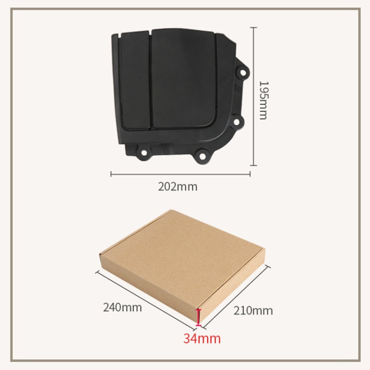Folding rear platform hinge cover size diagram with 202 x 240 x 34 mm.