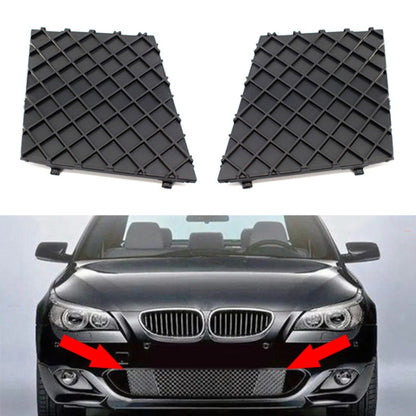 Pair of black front bumper lower grille covers with square grid pattern and clips