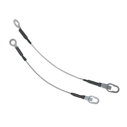 Steel tailgate baffle cables with black connectors and loop fasteners, pair