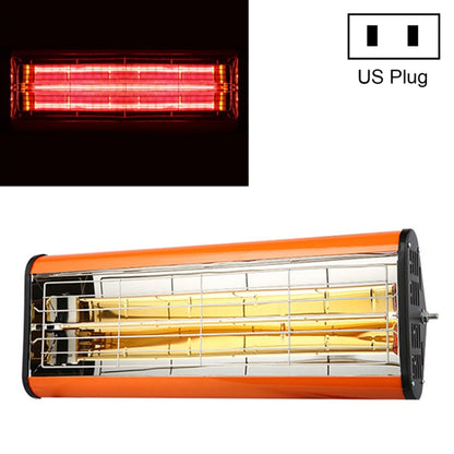Infrared heat lamp drying heater with glowing red tubes and end grille, US plug.