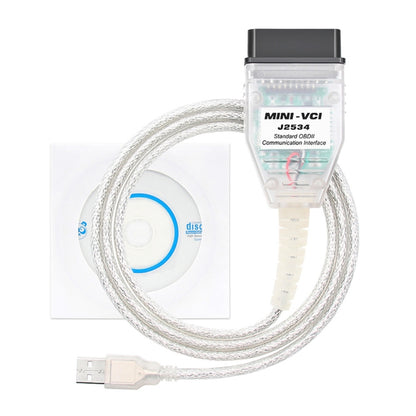 USB to OBD2 MINI-VCI diagnostic cable with silver braided wire and clear adapter