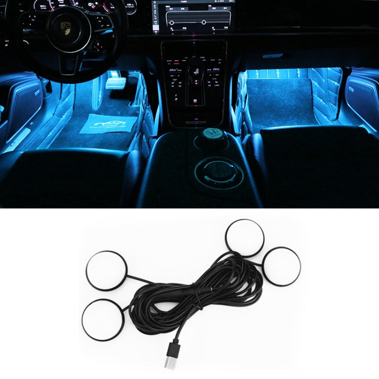 Car foot RGB LED atmosphere light with ice blue glow along floor mats