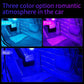 Car foot LED lights shown in ice blue, pink, and blue color options