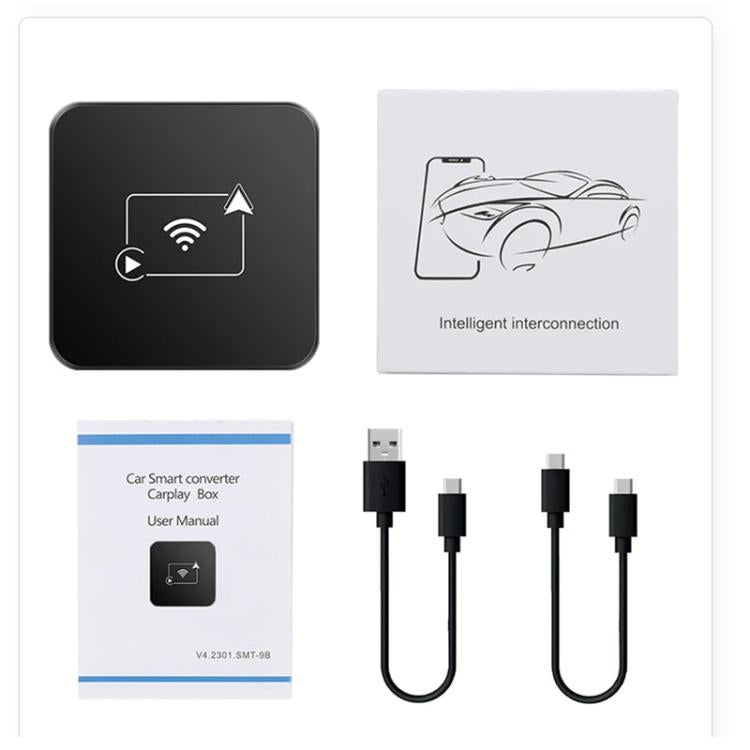 Car AI smart converter box with USB cables and user manual, for Android Auto