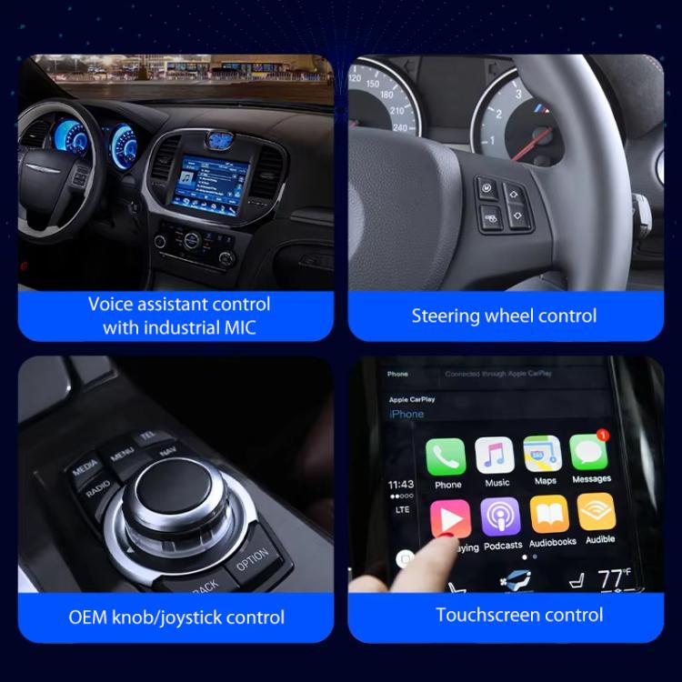 Car control unit with MIC voice control, steering wheel, OEM knob, and touchscreen