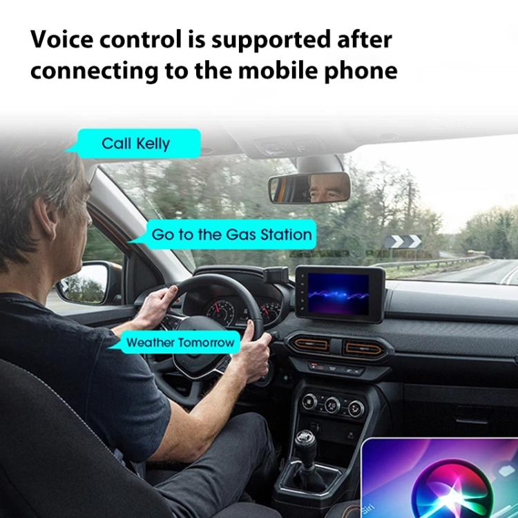 Driver using voice commands with car infotainment display showing call options