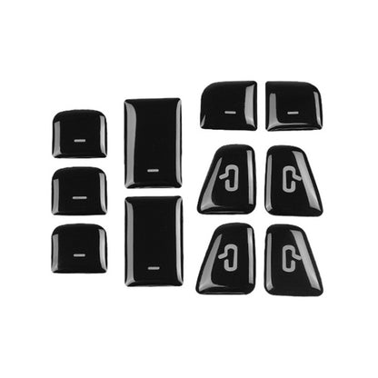 Car window lift button sticker set of 11, glossy black caps with arrow icons
