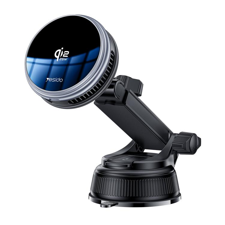 Qi2 wireless car charger holder with adjustable vent clamp, black with blue module