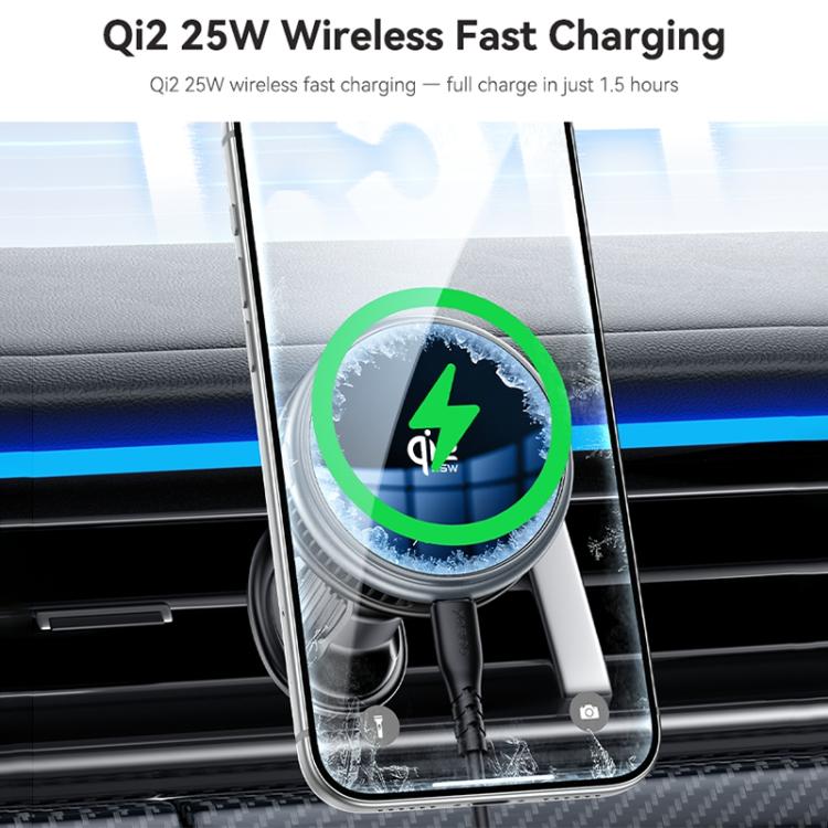 Wireless car charger module with blue Qi2 ring and green fast-charging indicator