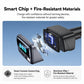 Black triple-port car charger with side cutaway showing internal circuitry