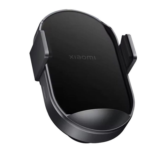 Black wireless car charger holder with U-shaped vent clamp and side support arms