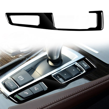 Black dashboard gear panel trim sticker with rectangular cutouts, glossy finish