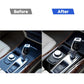 Decorative gear panel sticker installed on center console shifter and control area