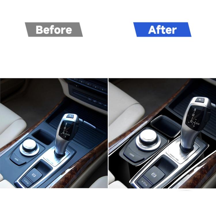 Decorative gear panel sticker installed on center console shifter and control area