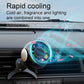 Car cooling phone fan attached to air vent with bright blue airflow light effect