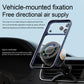 Car-mounted magnetic phone holder with black cooling fan secured to air outlet vent