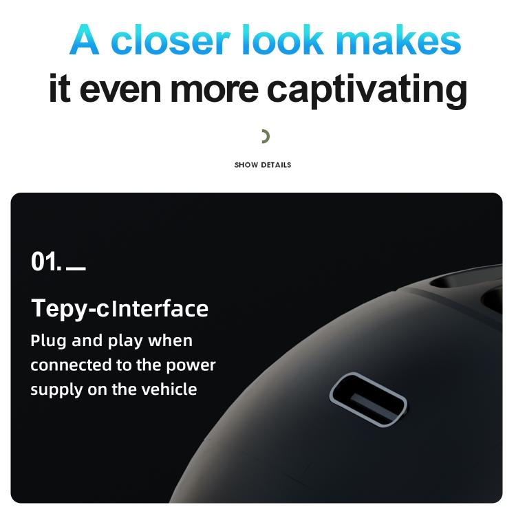 USB-C interface on car cooling fan phone holder, port detail