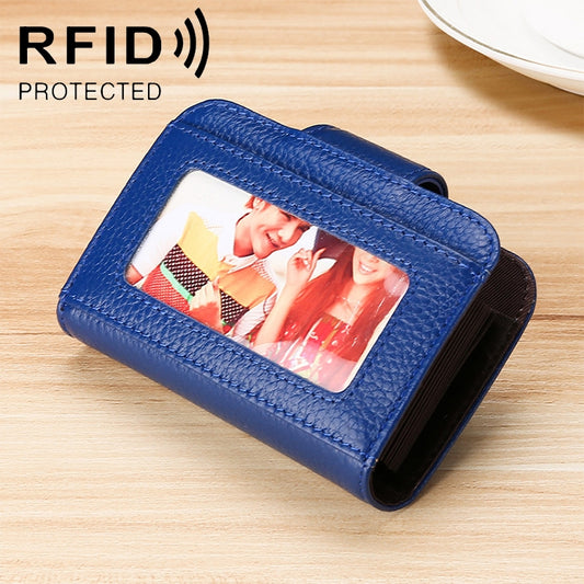 KB188 Horizontal Cowhide Leather Organ Shape Multiple Card Slots Anti-magnetic RFID Wallet for Ladies, with Transparent Window, KB188 Sapphire Blue, KB188 Black, KB188 Coffee, KB188 Purple, KB188 Rose Red