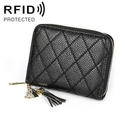 KB213 Diamond Texture Zipper Cowhide Leather Double Row Organ Shape Multiple Card Slots Anti-magnetic RFID Wallet Clutch Bag for Ladies, KB213 Rose Red, KB213 Black, KB213 Pink, KB213 Blue, KB213 Light Pink