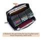Open RFID card holder wallet with many card slots and zip closure; interior view