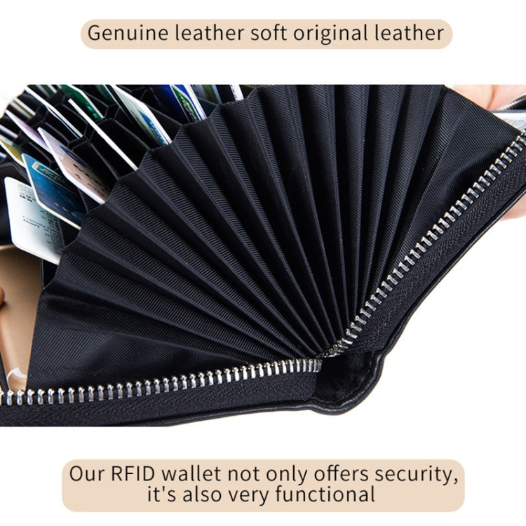 RFID card holder wallet interior close-up with multiple card slots and zip track