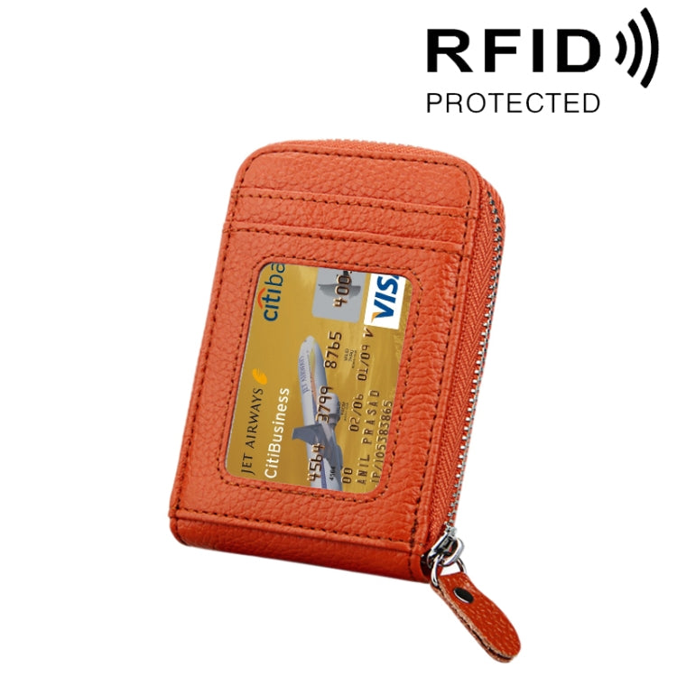 Genuine Cowhide Leather Solid Color Zipper Vertical Card Holder Wallet RFID Blocking Card Bag Protect Case with 12 Card Slots, Size: 11.5*7.5cm