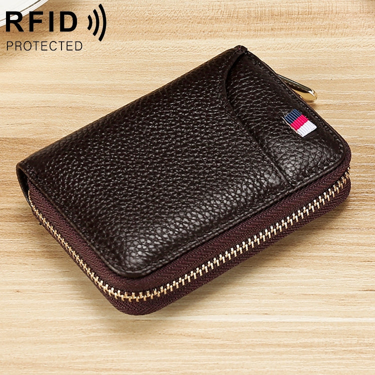 RFID ladies card wallet, black textured leather look with zip and gold trim