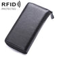 RFID phone wallet purse in dark navy textured leather with zip-top closure