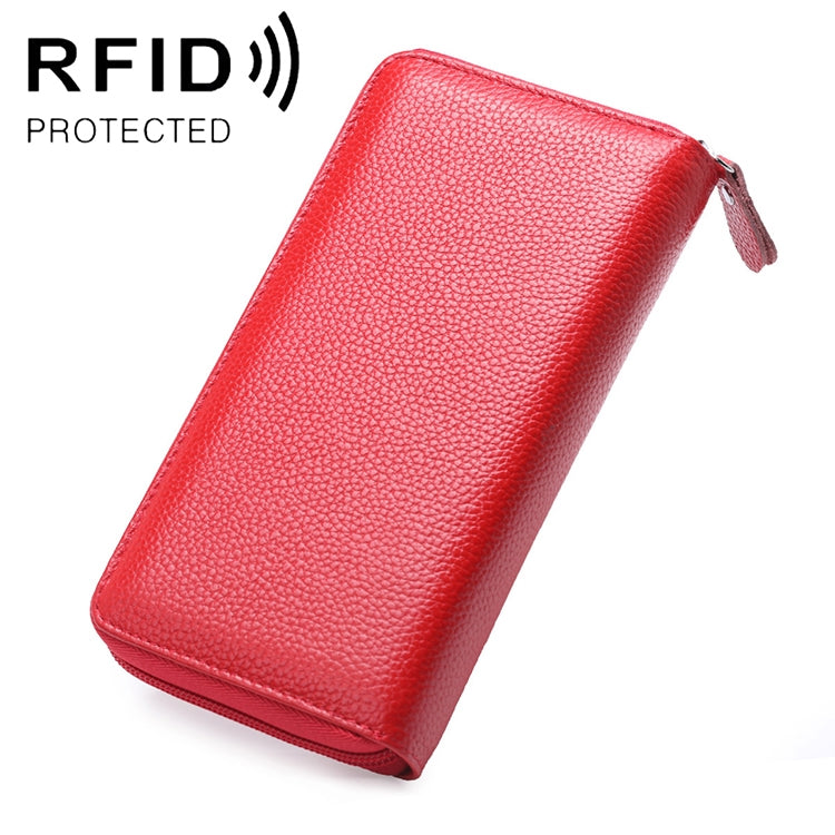 Red textured faux leather zip wallet phone pouch