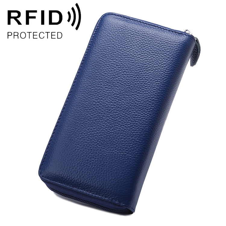 Blue textured faux leather zip wallet phone pouch