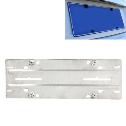 Stainless steel license plate conversion frame, flat bracket with mounting holes and slots