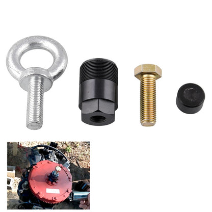 Lifting eye bolt with black adapter sleeve, brass stud, and black cap