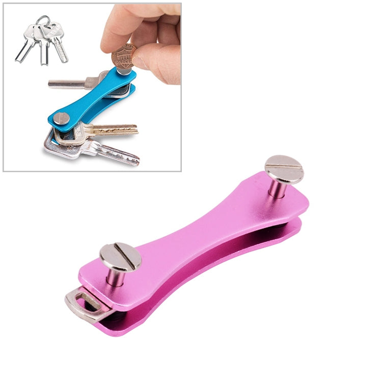 Pink portable metal key storage clip with two round silver end caps