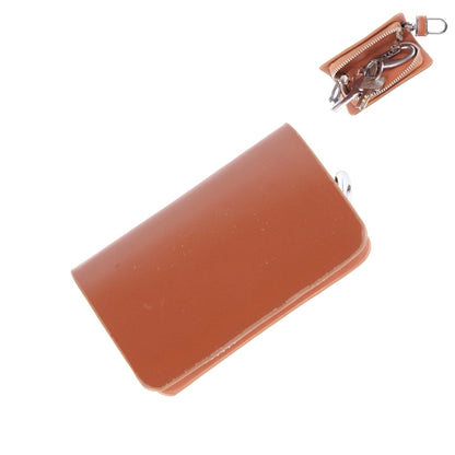 Brown leather-look zipper key wallet with snap key ring and metal clasp
