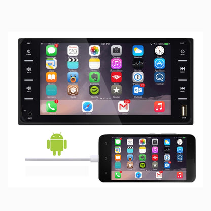In-dash touchscreen GPS navigator with app icons on black display bezel