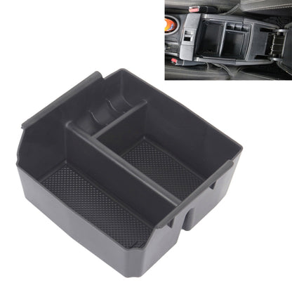 Black plastic car storage organizer box with two textured sections and side handles