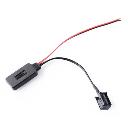 Car Bluetooth AUX audio adapter cable with black inline module and red/black wires