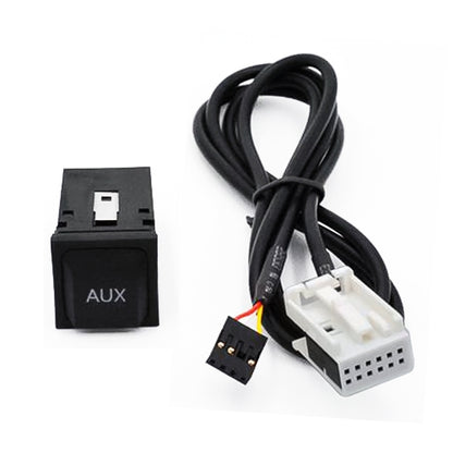 Car AUX adapter switch with wiring harness and connector plug