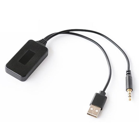 Wireless Bluetooth AUX adapter cable with USB and 3.5mm audio jack, black module