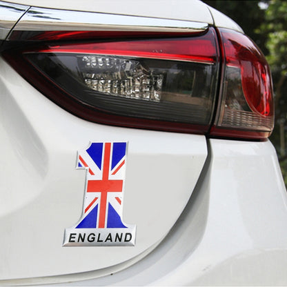 Car rear decal with England flag number 1 metal sticker on white body panel