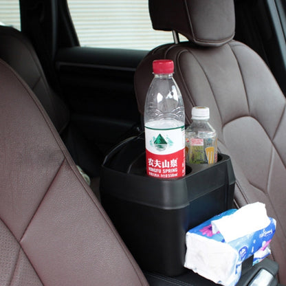 Black car cup holder and trash bin organizer with two drink cup openings