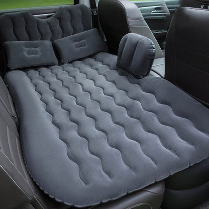 Inflatable car travel air bed mattress in dark grey with two foldable headrests