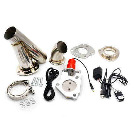 Stainless steel electric exhaust valve pipe set with remote control wiring and clamps