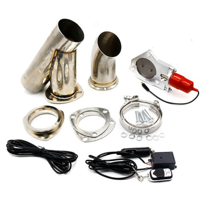 Stainless steel electric exhaust valve pipe set with remote control wiring and clamps