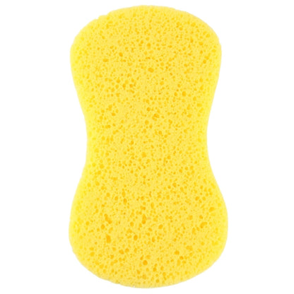 Yellow macropore cleaning sponge for car wash, rounded shape with porous texture