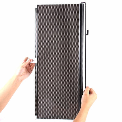Black foldable car insulation curtain, mesh fabric with side tabs, 125 x 58 cm